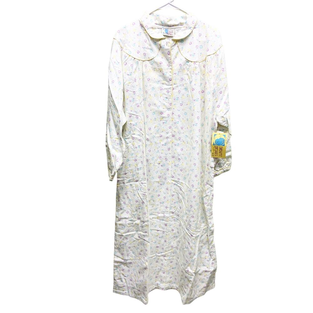Vintage Modest Dreamy Details Collared Floral Flannel Night Gown Size 28W NWT